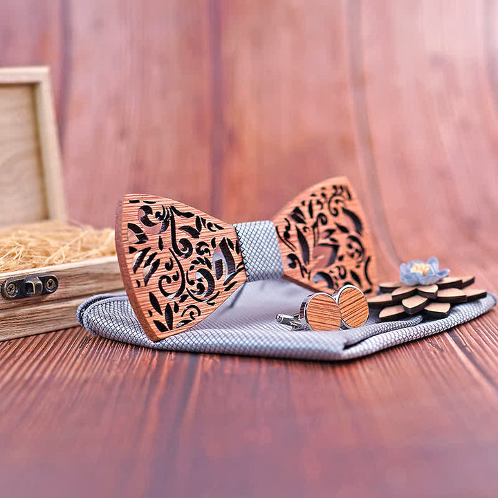 4Pcs Men's Plant Hollow Wooden Bow Tie Set - image 2
