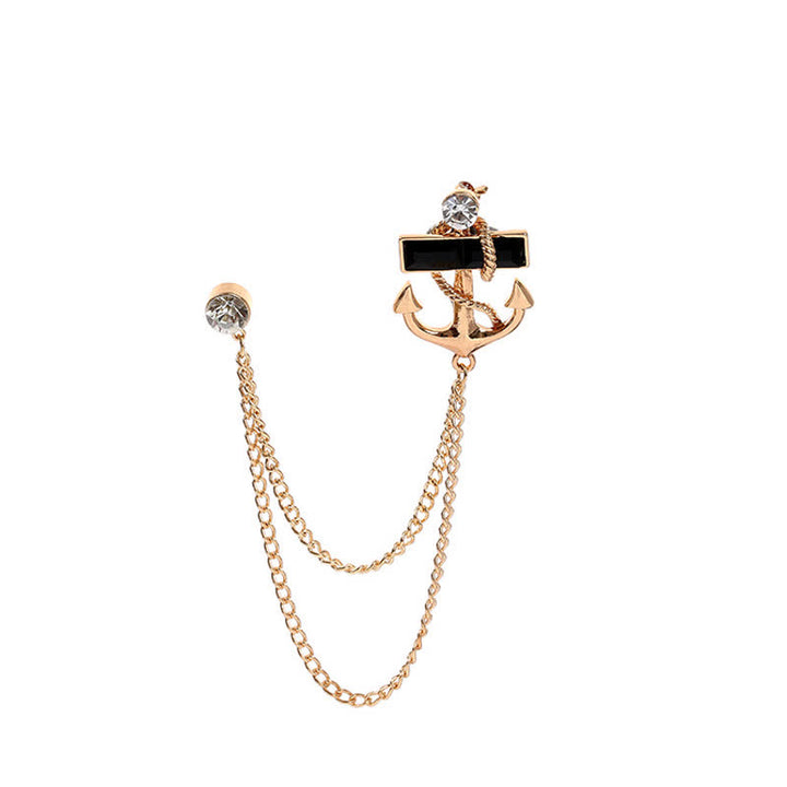 Men's Black Gem Anchor Chain Brooch - image 4