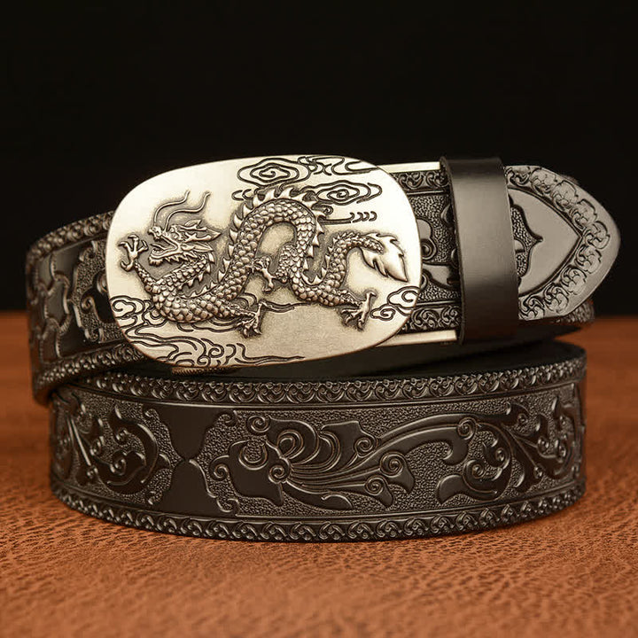 Men's Dragon Soaring In The Sky Leather Belt - Silver & Black - 46 - image 17
