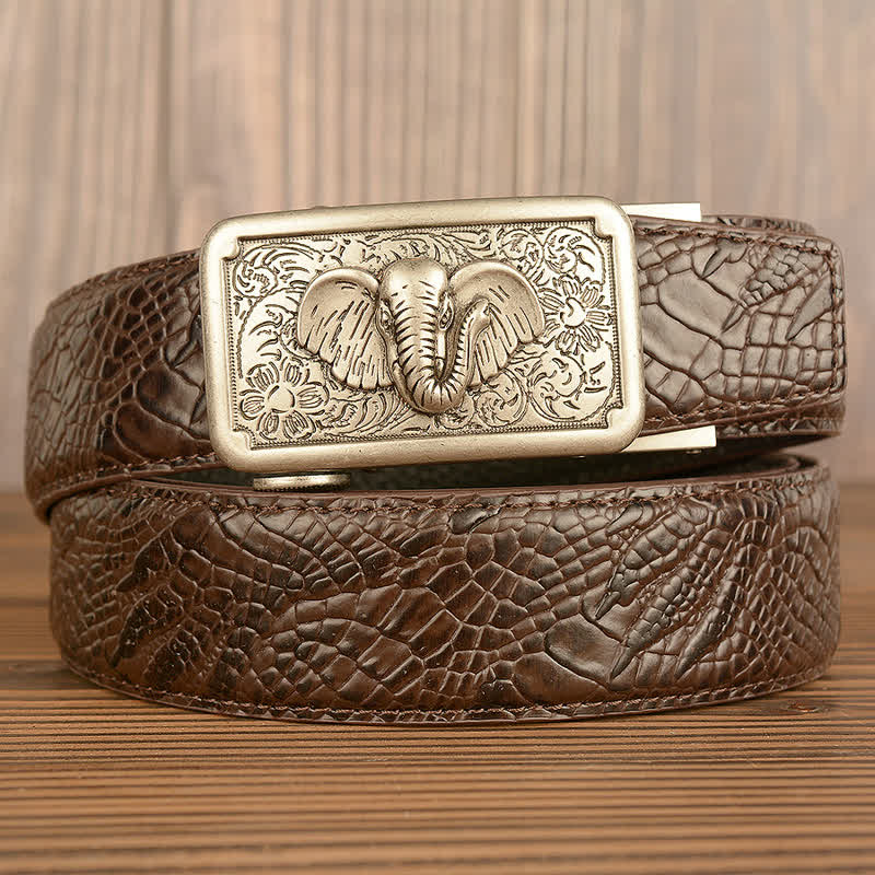 Men's Punk Elephant Alligator Pattern Leather Belt - Silver & Brown - Alligator Claw - 44 - image 16