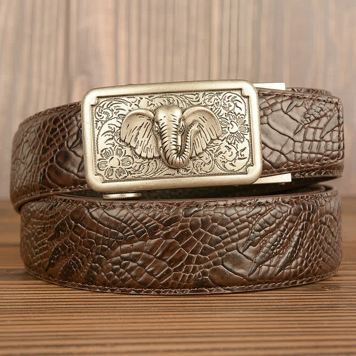 Men's Punk Elephant Alligator Pattern Leather Belt - Silver & Brown - Alligator Claw - 44 - image 16