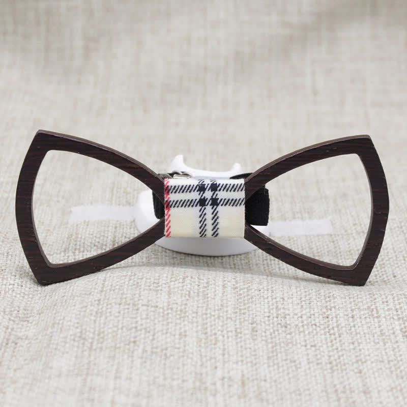 Men's Dark Hollow Glasses Wooden Bow Tie Set - Plaid - image 0