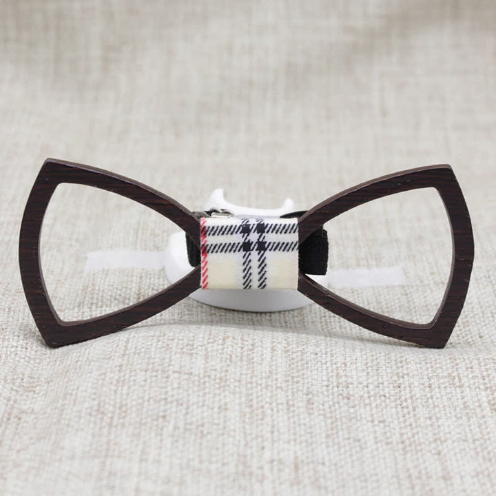 Men's Dark Hollow Glasses Wooden Bow Tie Set - Plaid - image 0