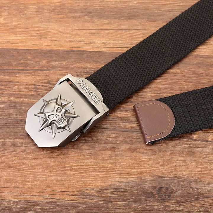 Men's Automatic Skull Buckle Woven Canvas Belt - image 1