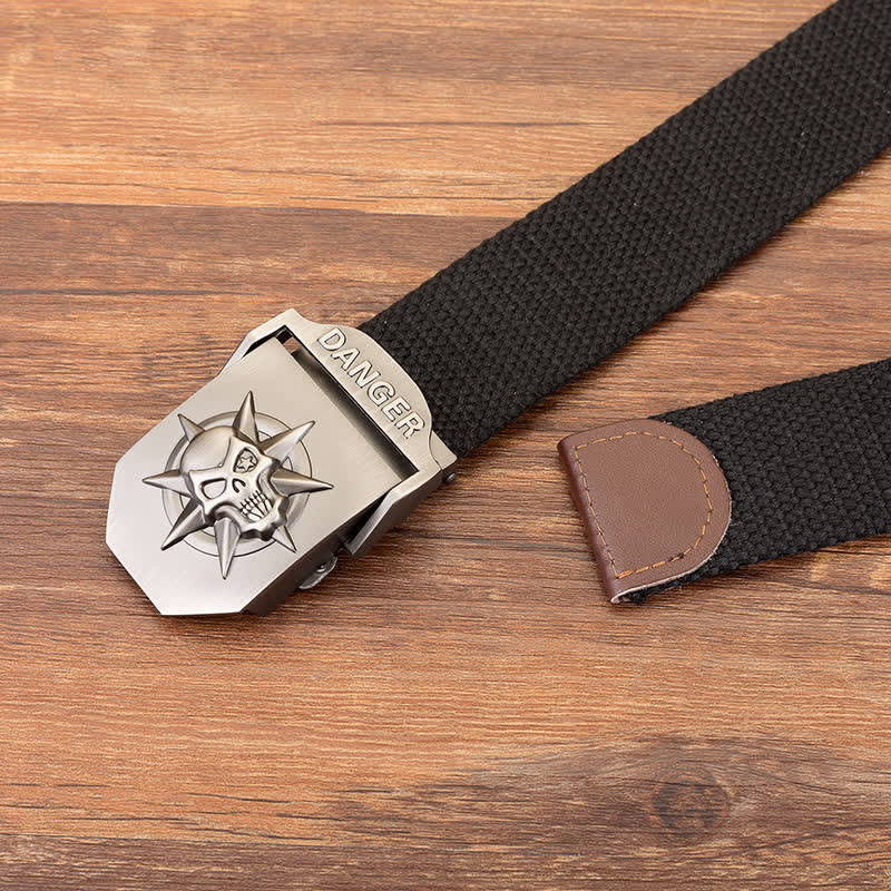 Men's Automatic Skull Buckle Woven Canvas Belt - image 1