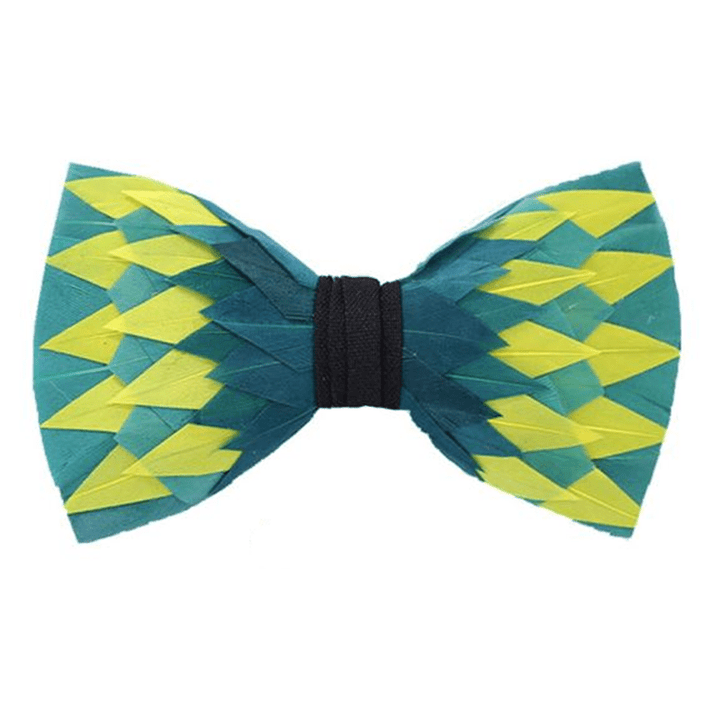 Green & Yellow Electric Shock Feather Bow Tie - Green & Yellow - image 0