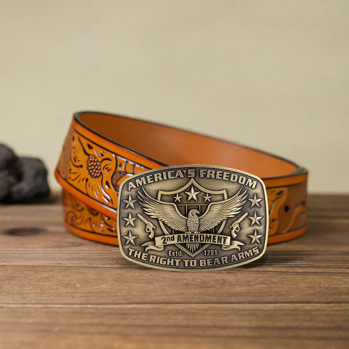 Men's DIY Eagle America's Freedom Buckle Leather Belt - Antique Bronze - Orange Carved Belt (40) - image 24