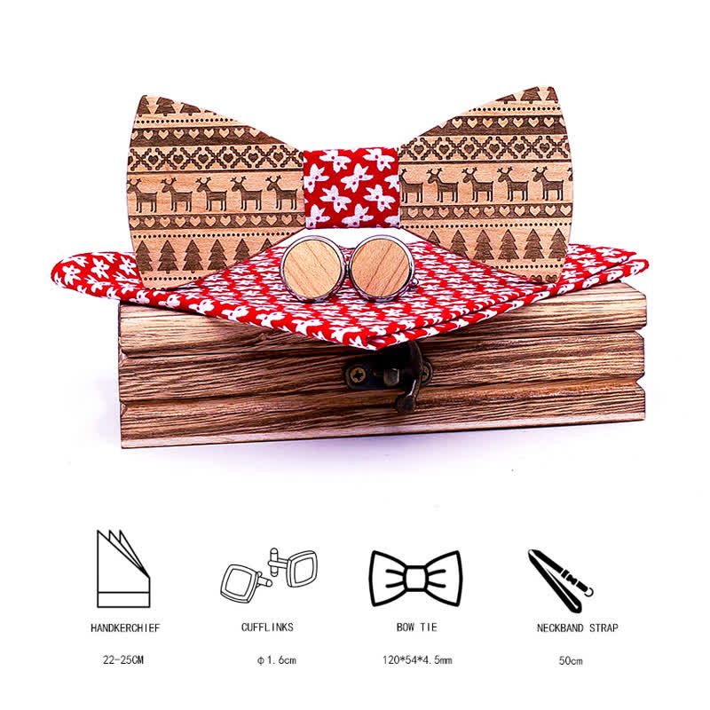 3Pcs Men's Christmas Theme Pattern Wooden Bow Tie Set - image 4