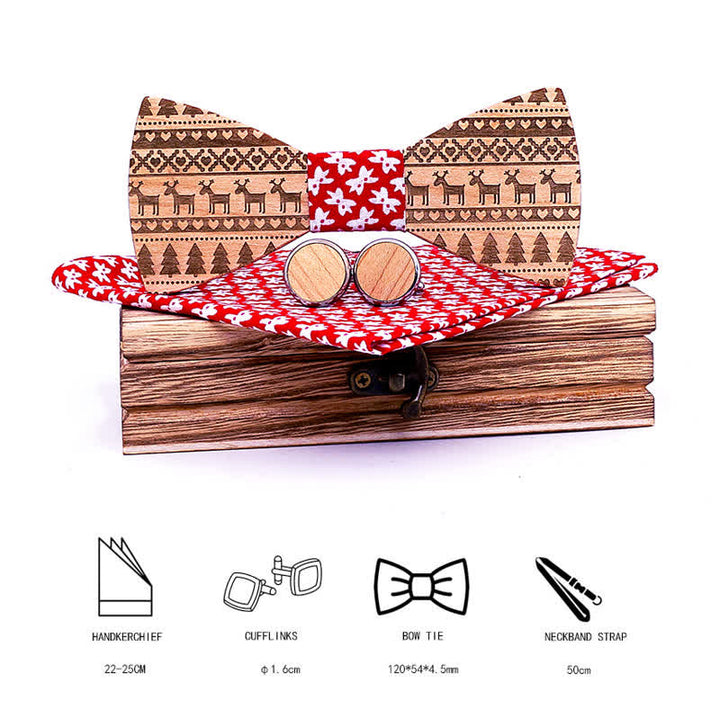 3Pcs Men's Christmas Theme Pattern Wooden Bow Tie Set - image 4