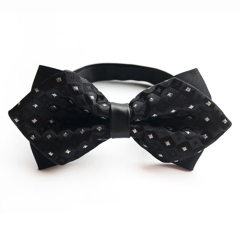Men's Checkered Shiny Diamond Pointy Bow Tie - Black - image 0