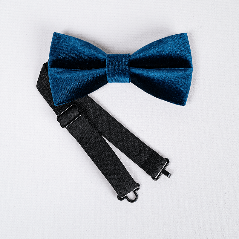 Men's Prussian Blue Solid Color Velvet Bow Tie - image 5