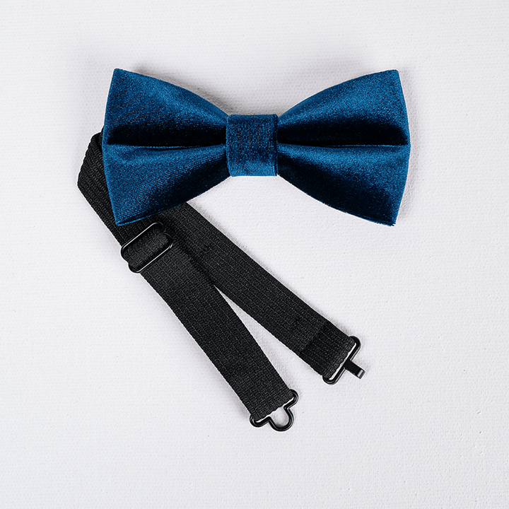 Men's Prussian Blue Solid Color Velvet Bow Tie - image 5