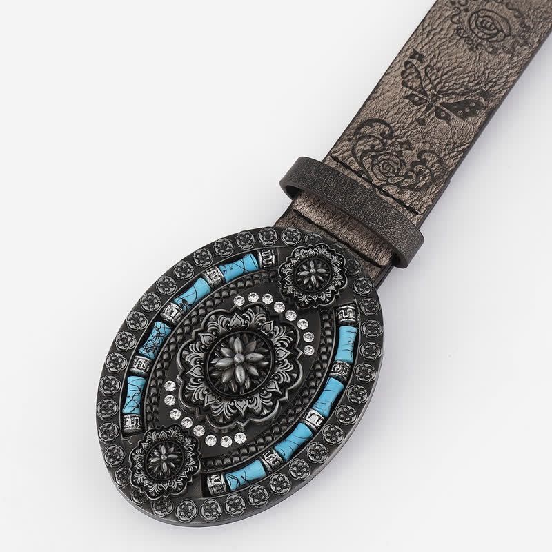 Men's Bohemian Turquoise Decor Floral Leather Belt - image 1