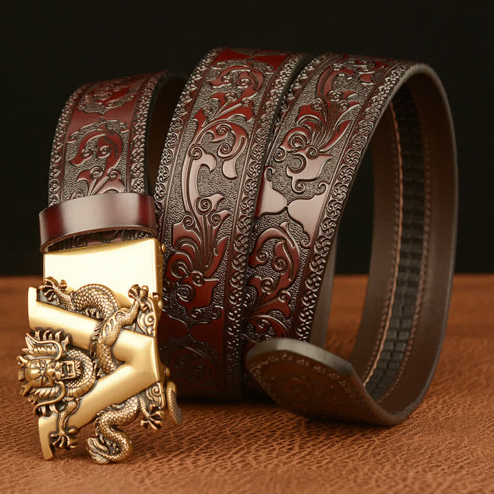 Men's Letter V Dragon Embossing Leather Belt - image 1