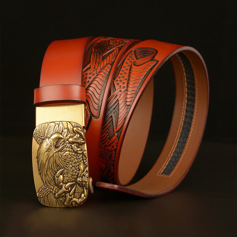 Men's Vintage Eagle Wings Automatic Buckle Leather Belt - image 1
