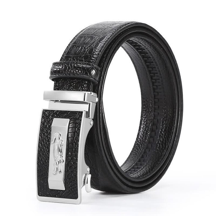 Men's Crocodile Pattern Automatic Buckle Leather Belt - Style #2 - Black / Silver - 44 - image 12