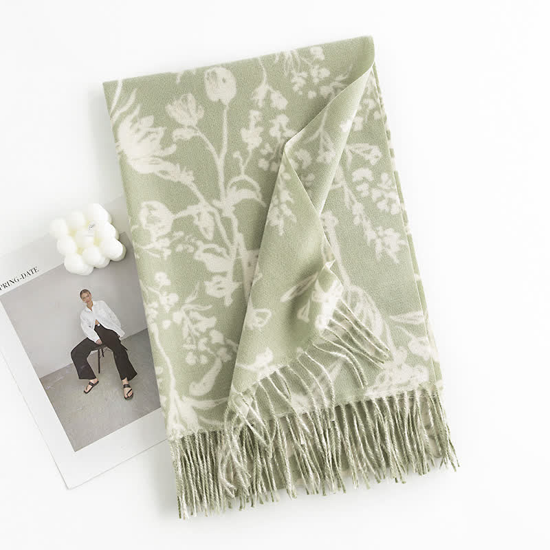 Women's Cream Sweet Flower Botanical Scarf - Green - image 13