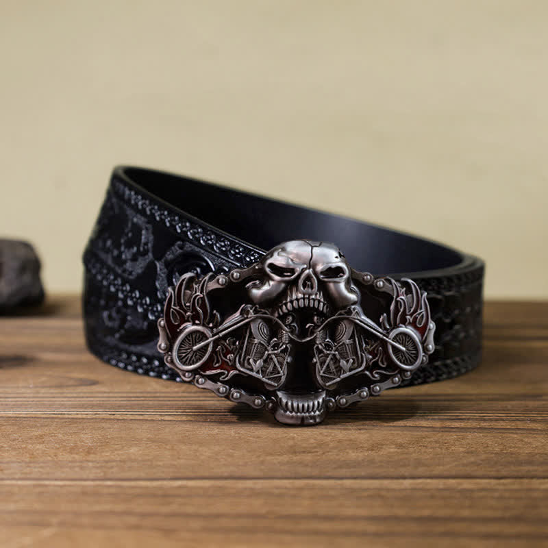 Men's DIY Skull Motorcycle Ghost Head Buckle Leather Belt - Skull - Black Carved Belt (40) - image 8