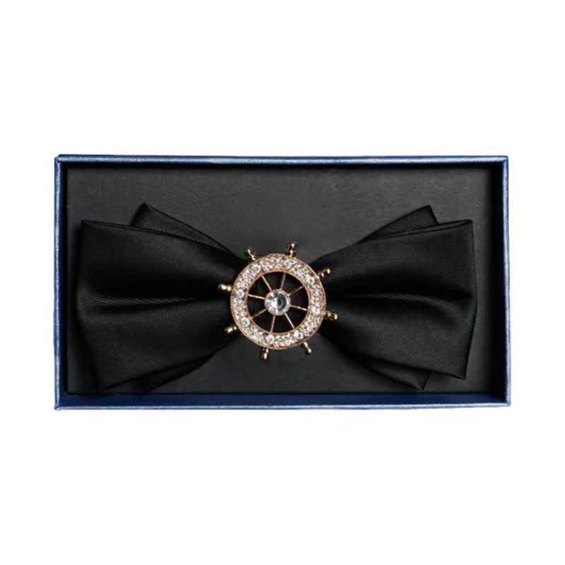 Men's Rhinestone Metal Matte Bow Tie - Helm - Black - image 4