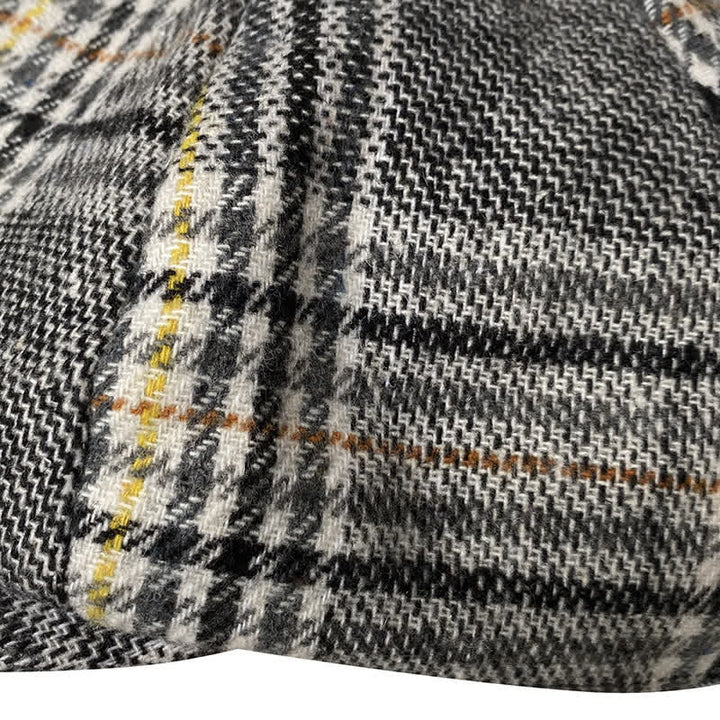 Gray Plaid Yellow Stripes Newsboy Beret Cap - image 7