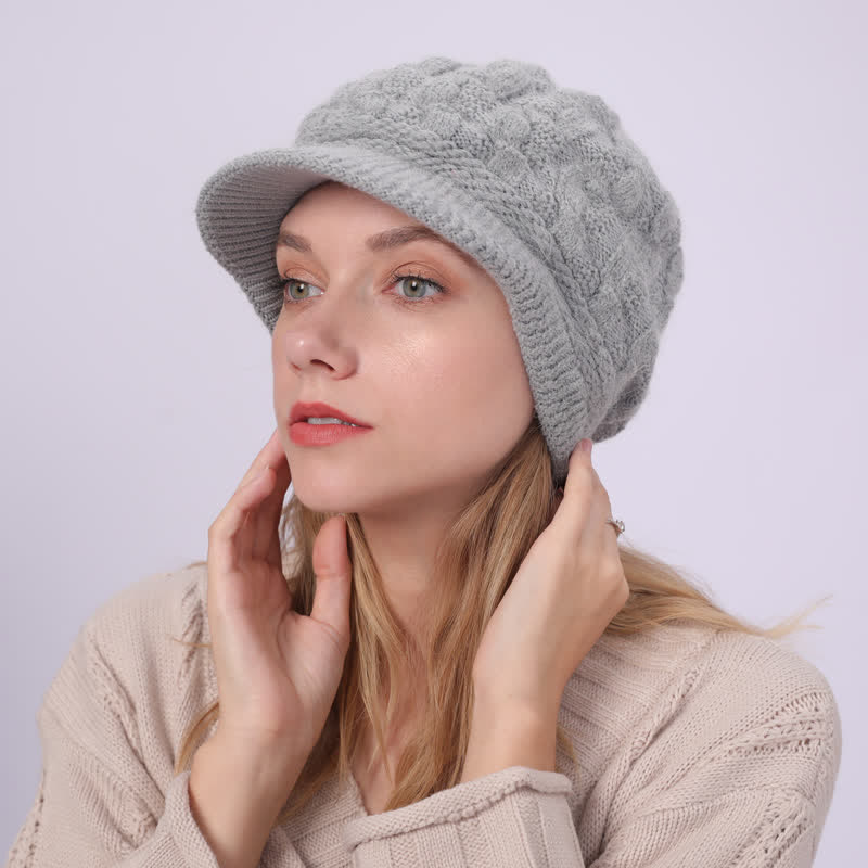 Women's Slouchy Fluffy Lining Visor Beanie Hat - image 25