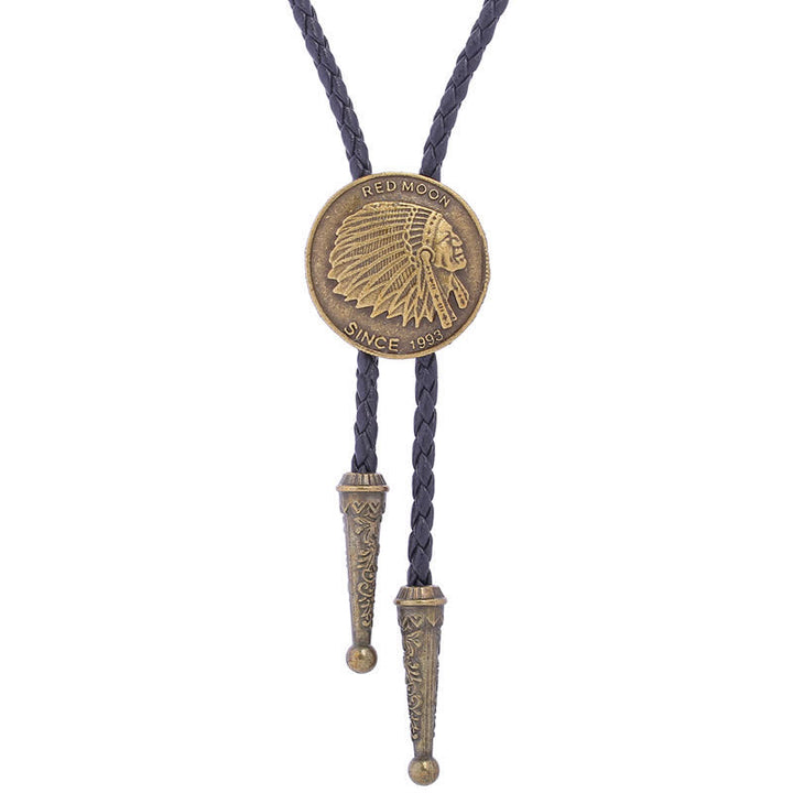 Classic Indian Head Tribal Style Bolo Tie - Antique Gold - image 1