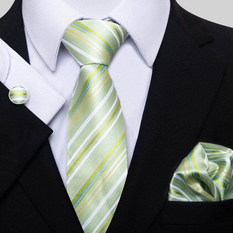 3Pcs Men's Lovely Lime Green Striped Necktie Set - Lime Green - image 0