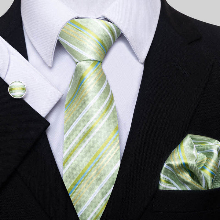 3Pcs Men's Lovely Lime Green Striped Necktie Set - Lime Green - image 0