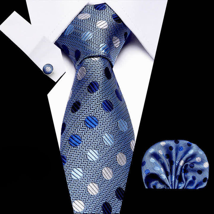 3Pcs Men's Shade of Blue Polka Dots Necktie Set - Shade of Blue - image 0