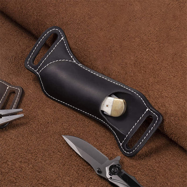 Curve Folding Knife Carrier Leather Sheath Belt Bag - Black - image 4