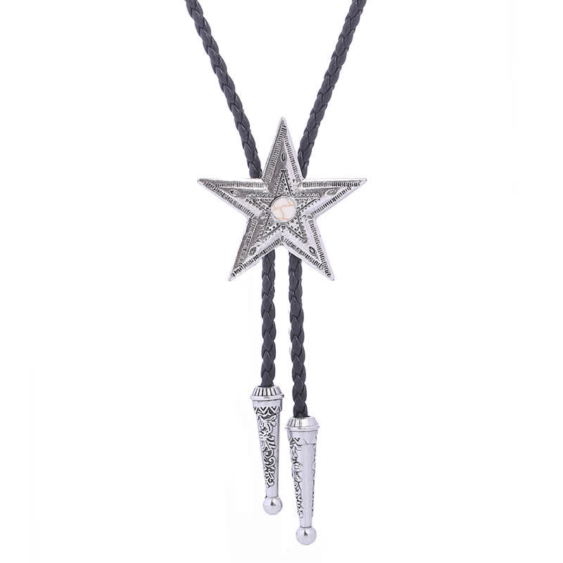Vintage Natural Stone Star Pendant Necklace Bolo Tie - White - Antique Silver - image 17