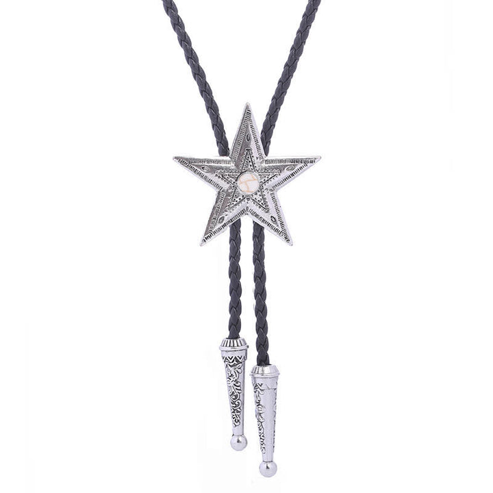 Vintage Natural Stone Star Pendant Necklace Bolo Tie - White - Antique Silver - image 17