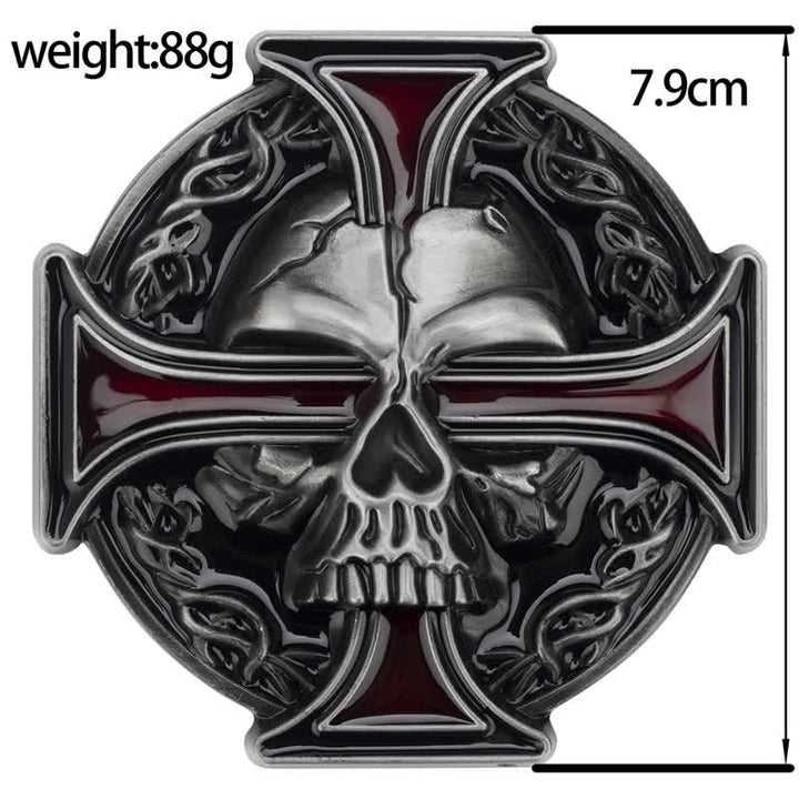 Men's Cross Skull Embossed Pattern Leather Belt - image 6