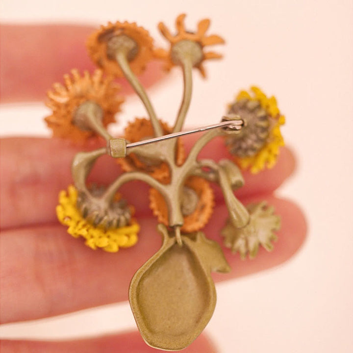 Women's Enamel Sunflower Vase Brooch - image 4