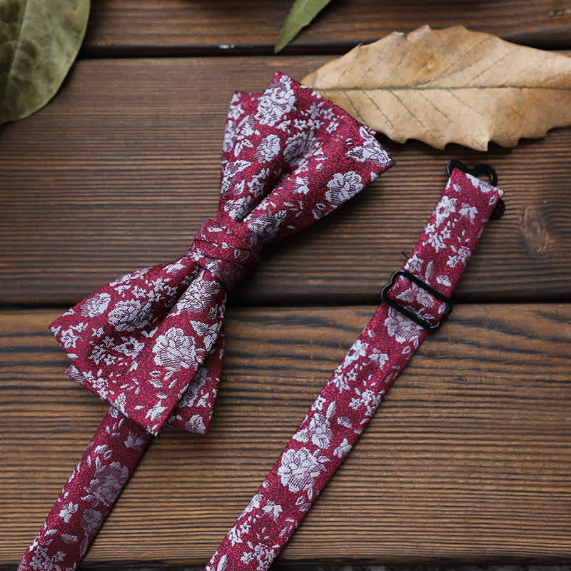 Men's British Striped Floral Bow Tie - Red Floral - image 16