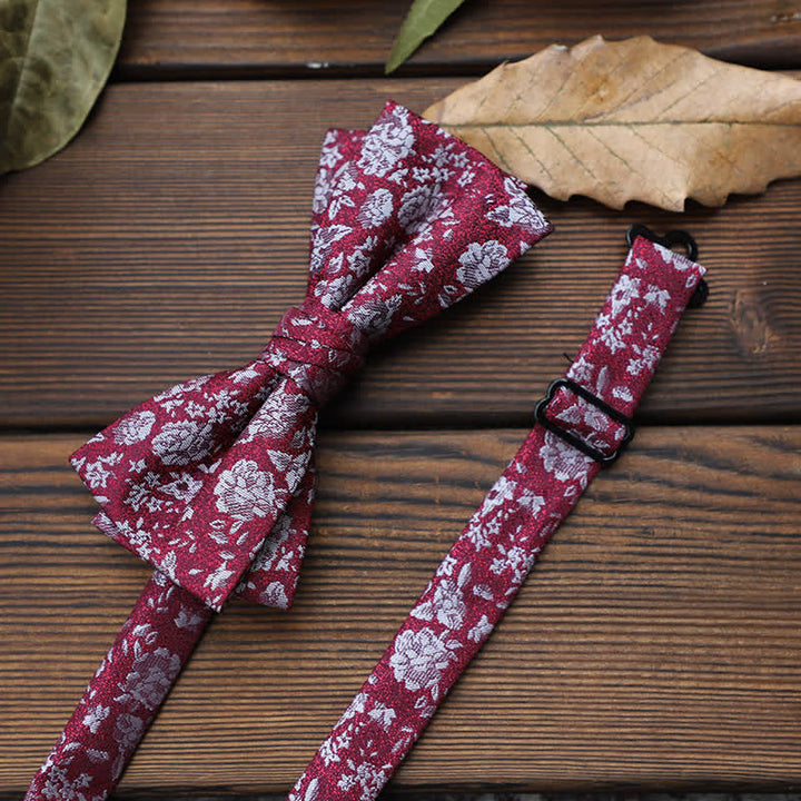 Men's British Striped Floral Bow Tie - Red Floral - image 16