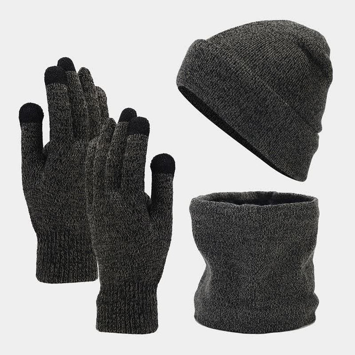 3Pcs Unisex Slouchy Warm Beanie Hat Scarf Gloves Set - Dark Gray - Adjustable (22"-22 7/8") - image 11