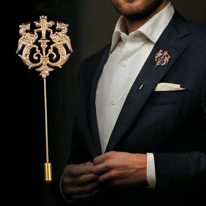 Men's Hollow Double Lion Brooch Pin - image 0