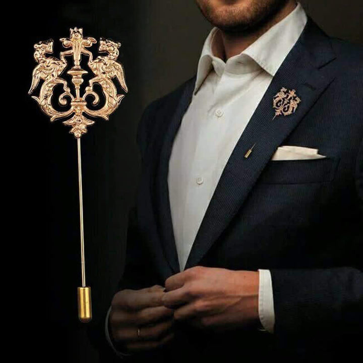 Men's Hollow Double Lion Brooch Pin - image 0