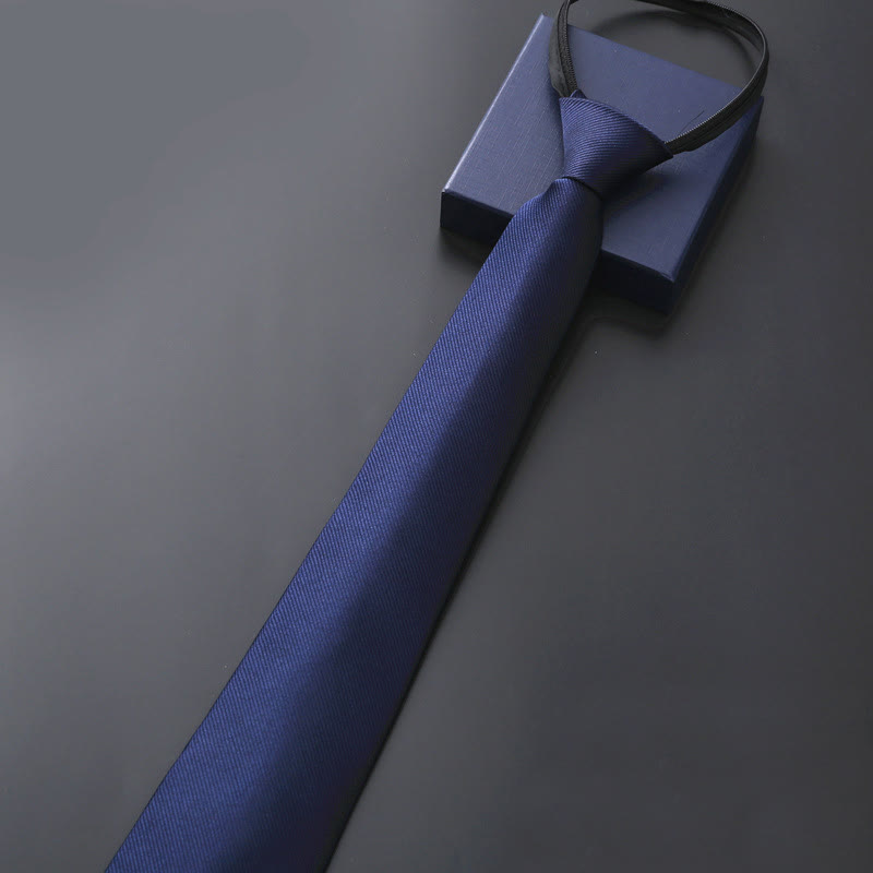 Men's Blue Series Zipper Tie Business Necktie - Solid Navy - image 3
