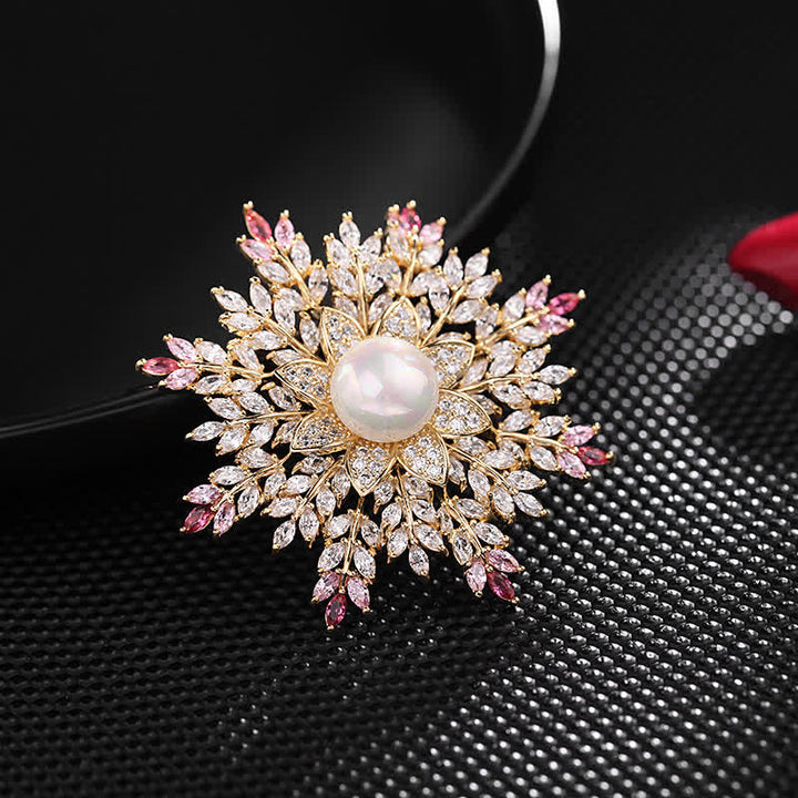 Women's Snowflake Pearl Flower Brooch - Pink - image 0