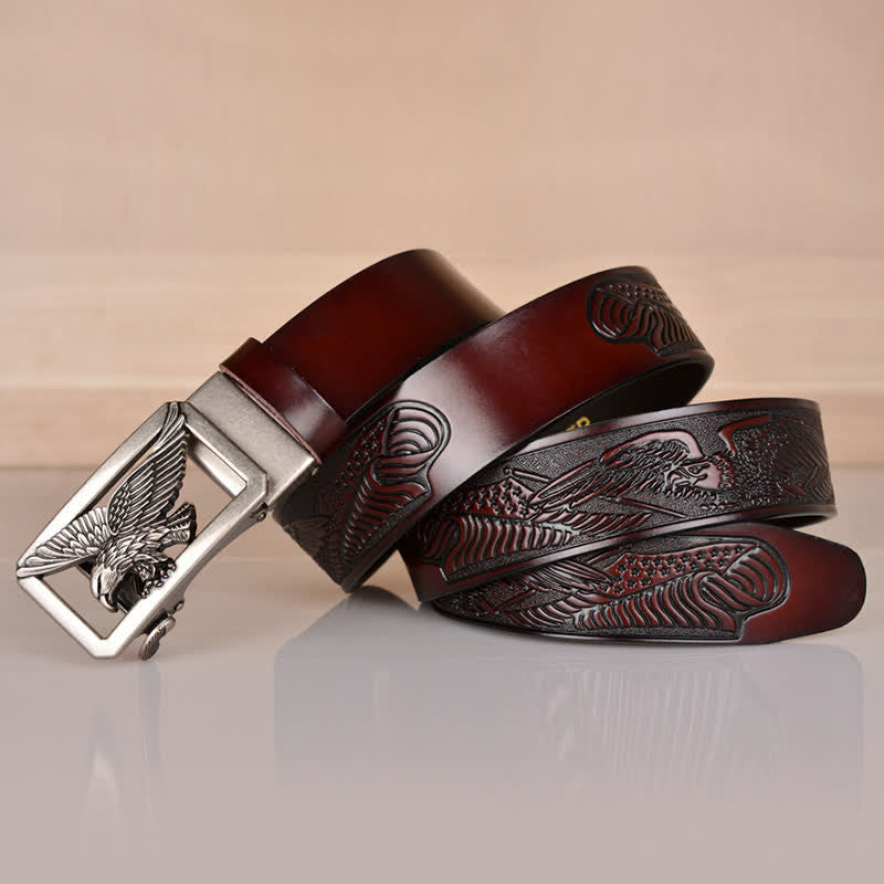 Men's Hollow Eagle Buckle Embossed Leather Belt - image 29