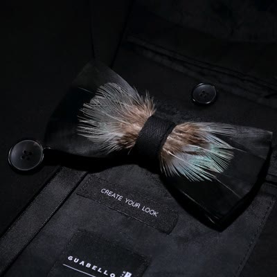 Black & Green Mountain Feather Bow Tie with Lapel Pin - image 1