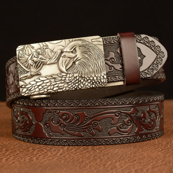 Men's Landscape Animal Eagle Leather Belt - Silver & Brown - 46 - image 13