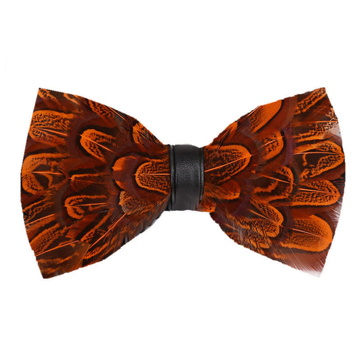 Orange & Black Peacock Feather Bow Tie with Lapel Pin - Orange & Black - image 0