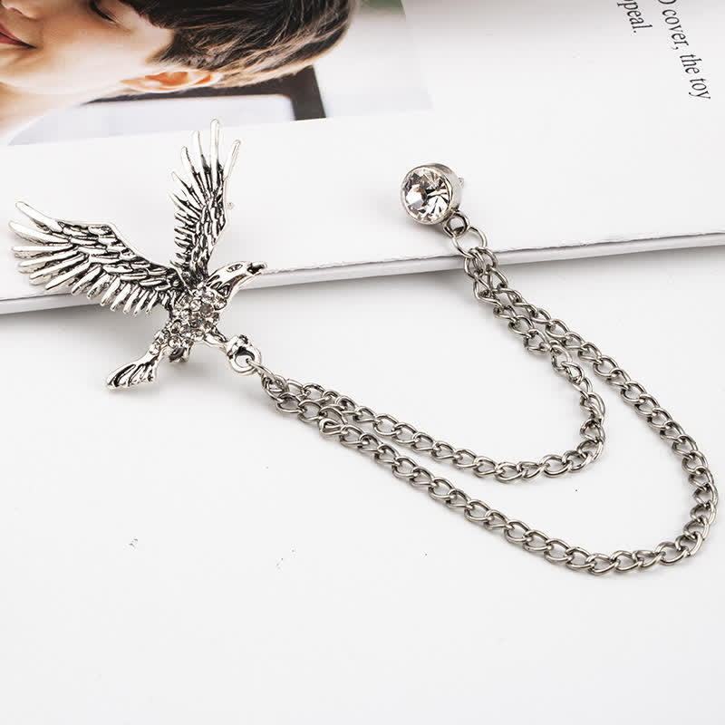 Men's Soaring Eagle Rhinestones Brooch - Silver - image 5