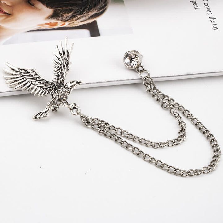 Men's Soaring Eagle Rhinestones Brooch - Silver - image 5