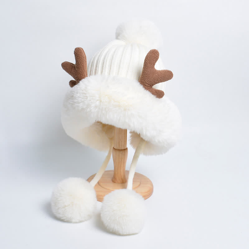 Women's Cute Deer Horn Pompom Knitted Hat - White - Adjustable (Approx. 21 5/8"-23 7/8") - image 7