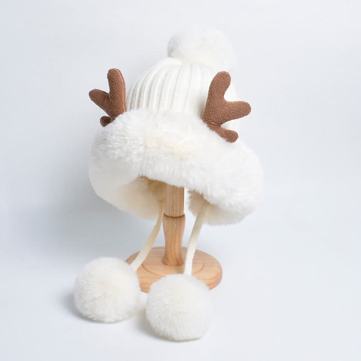 Women's Cute Deer Horn Pompom Knitted Hat - White - Adjustable (Approx. 21 5/8"-23 7/8") - image 7