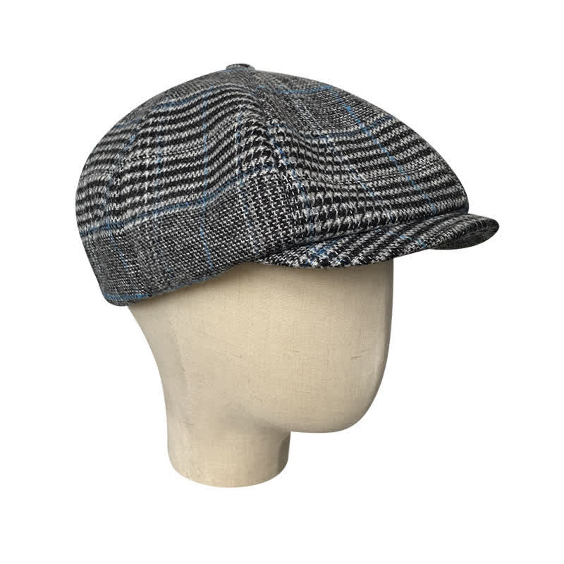 Newsboy Gray & Blue Plaid Octagon Beret Cap - image 2